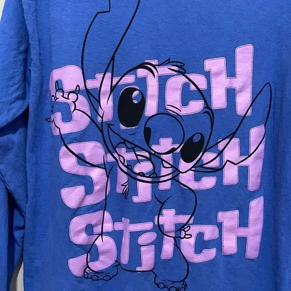 DISNEY Stitch Long Sleeve Tee SIZE MEDIUM Blue Graphic T-Shirt Lilo & Stitch - Picture 7 of 9